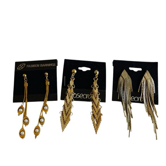 3 Pairs of 1980s Gold 3" Dangle Earrings Never Worn - Picture 4 of 15